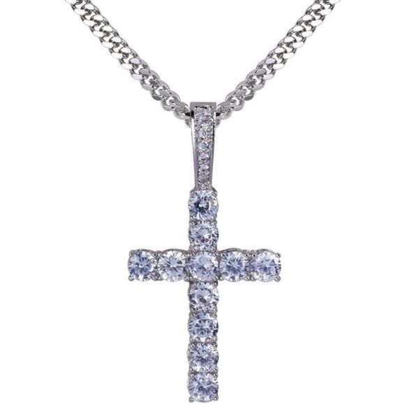 NEW Diamond Cross  Rope or Cuban Chain Necklace - Picture 1 of 9